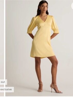 Quince Butter Yellow V-Neck Washable Silk Dress Classic Baddie Wedding Guest